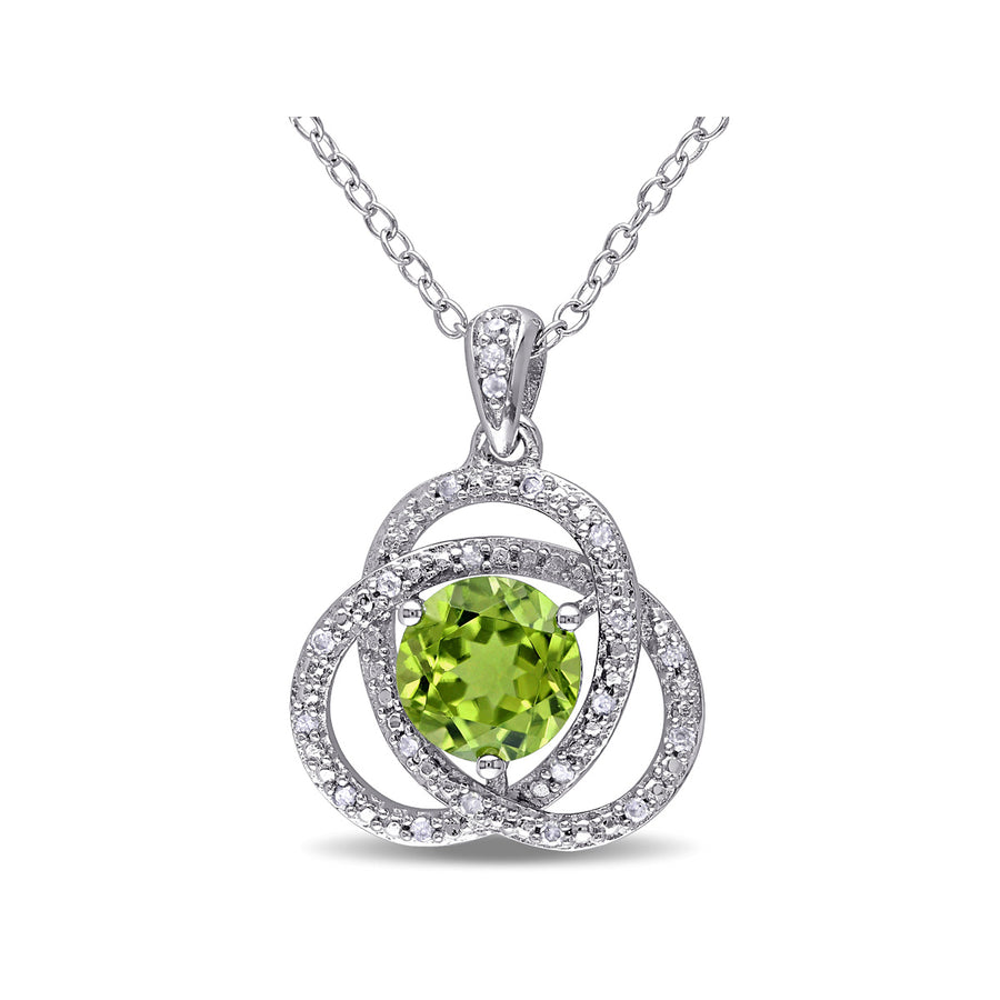 1.52 Carat (ctw) Peridot Trillium Pendant Necklace in Sterling Silver with Chain and Diamonds Image 1