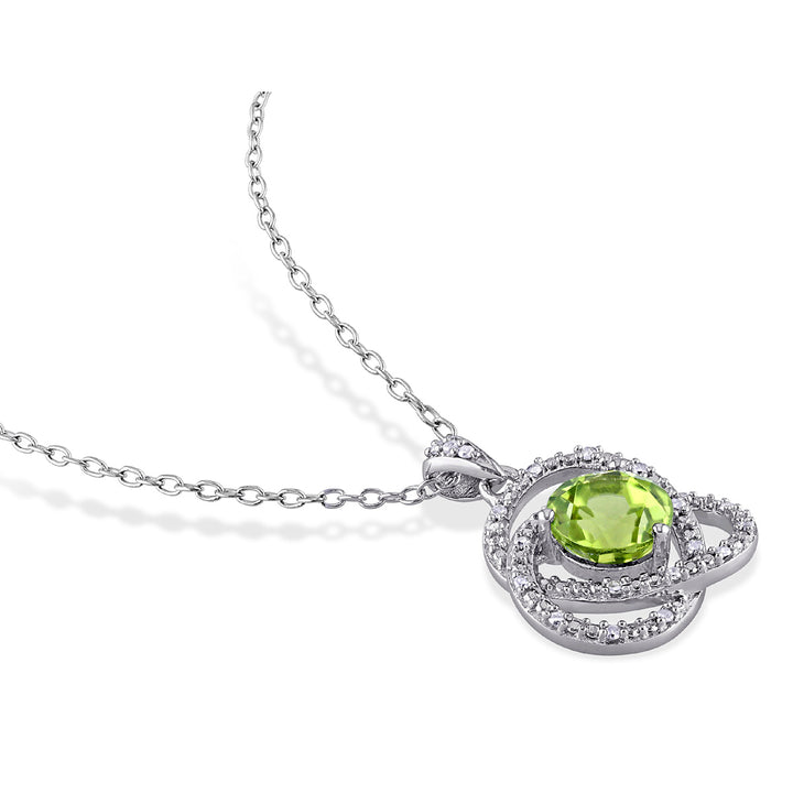 1.52 Carat (ctw) Peridot Trillium Pendant Necklace in Sterling Silver with Chain and Diamonds Image 3