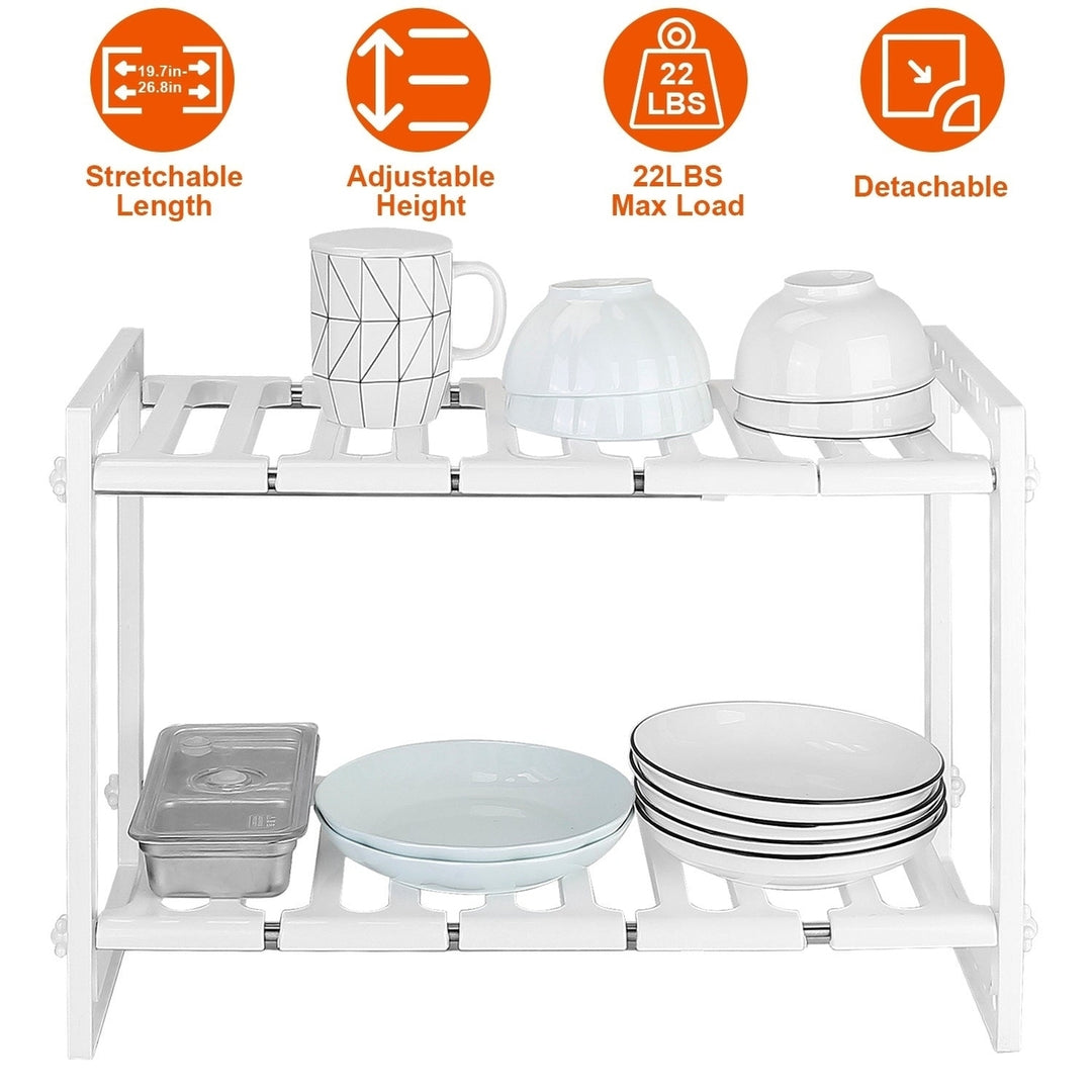 2-Tier Under Sink Organizer Retractable Kitchenware Rack Holders Space Saving Storage Shelf 22LBS Max Load Image 2