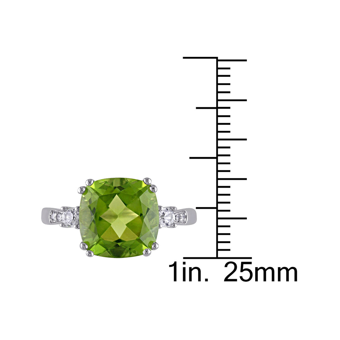 5.20 Carat (cw) Cushion-Cut Peridot Ring in 10K White Gold with Lab-Created White Sapphires Image 4