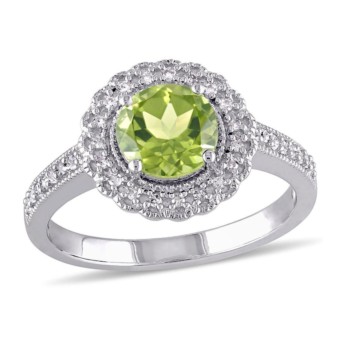 1.50 Carat (ctw) Green Peridot Ring in Sterling Silver with Accent Diamonds Image 1