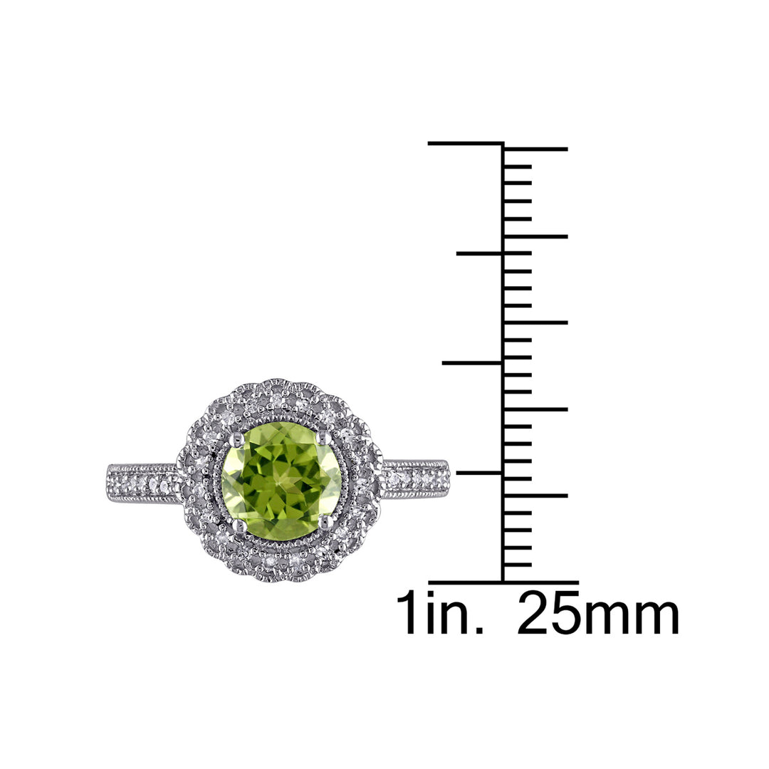 1.50 Carat (ctw) Green Peridot Ring in Sterling Silver with Accent Diamonds Image 3