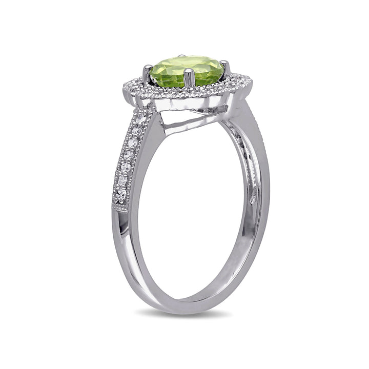 1.50 Carat (ctw) Green Peridot Ring in Sterling Silver with Accent Diamonds Image 4