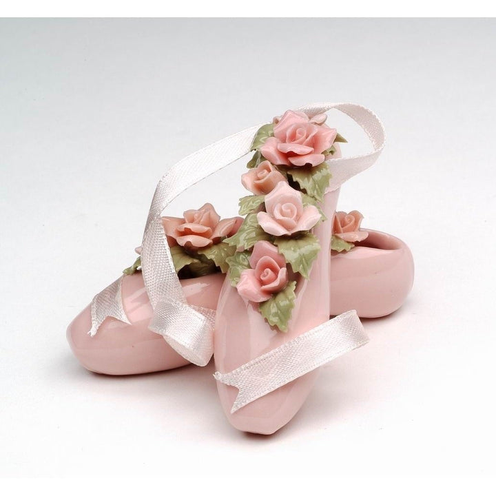 Ceramic Ballerina Pointe Shoes Figurine with Roses 2" Image 3