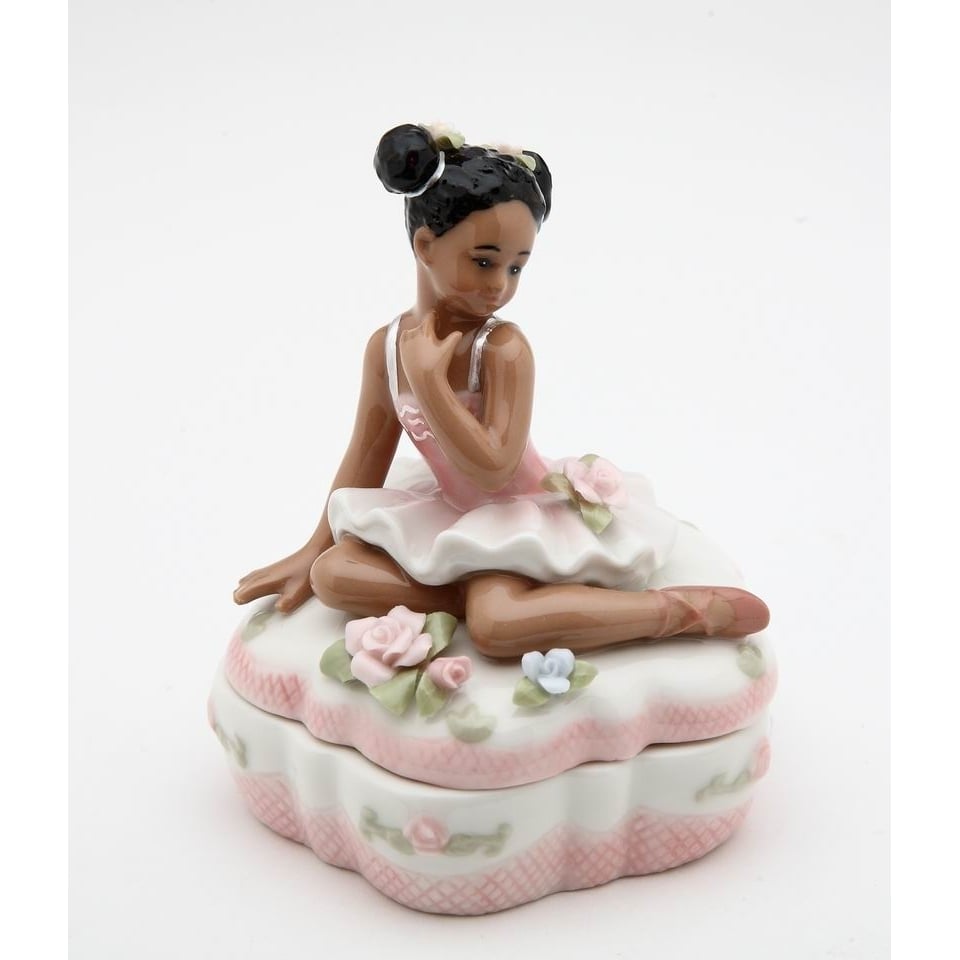 African American Ballerina Jewelry Box Pink Dancer 2.875x2.875x3.625 Image 3