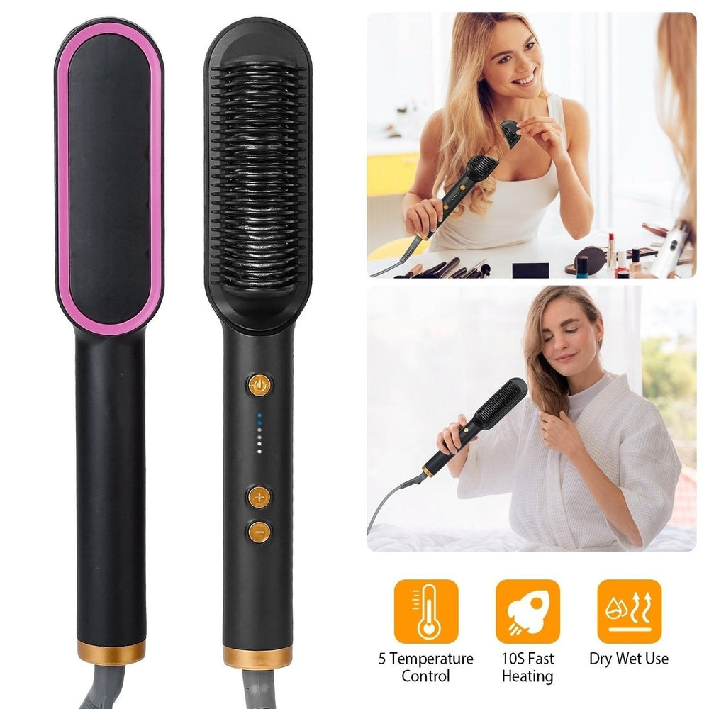 Electric Hair Straightener Brush Straightening Curler Brush Hot Comb 5 Temperature Adjustment 10S Fast Heating Image 2