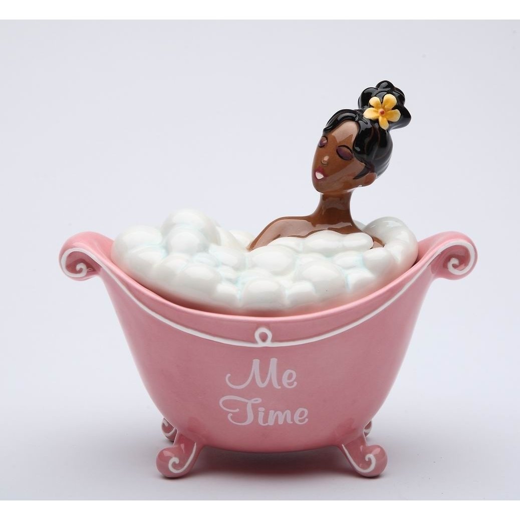 Ceramic African American Lady Jewelry Box 5.375in Image 3