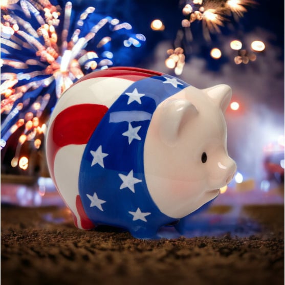 Ceramic American Flag Piggy Bank 4.875in Patriot July 4th Gift Image 1