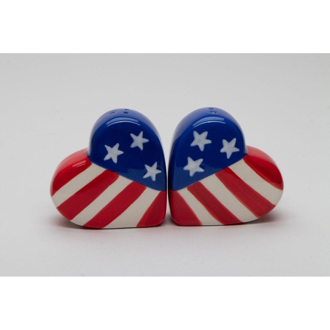 Ceramic American Flag Heart Salt and Pepper Shakers 2.5 Inch Patriotic Decor Image 3