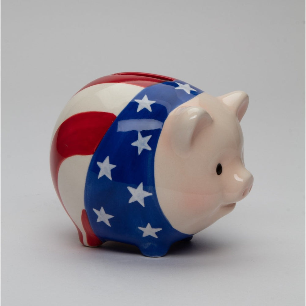 Ceramic American Flag Piggy Bank 4.875in Patriot July 4th Gift Image 2