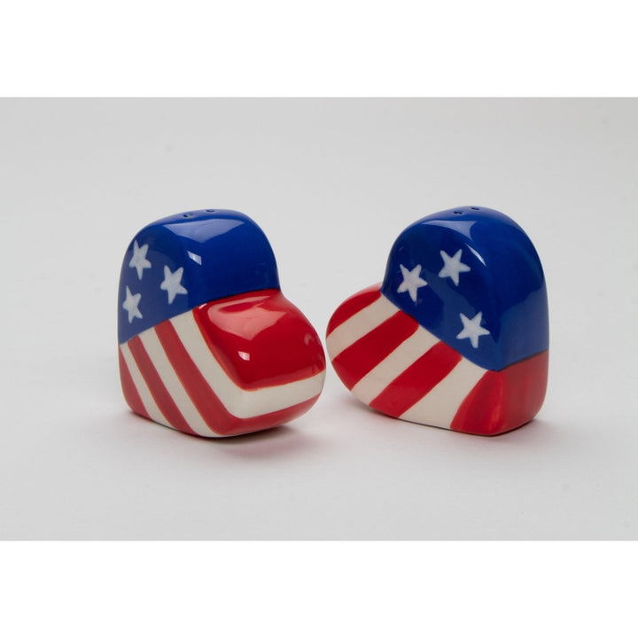 Ceramic American Flag Heart Salt and Pepper Shakers 2.5 Inch Patriotic Decor Image 4