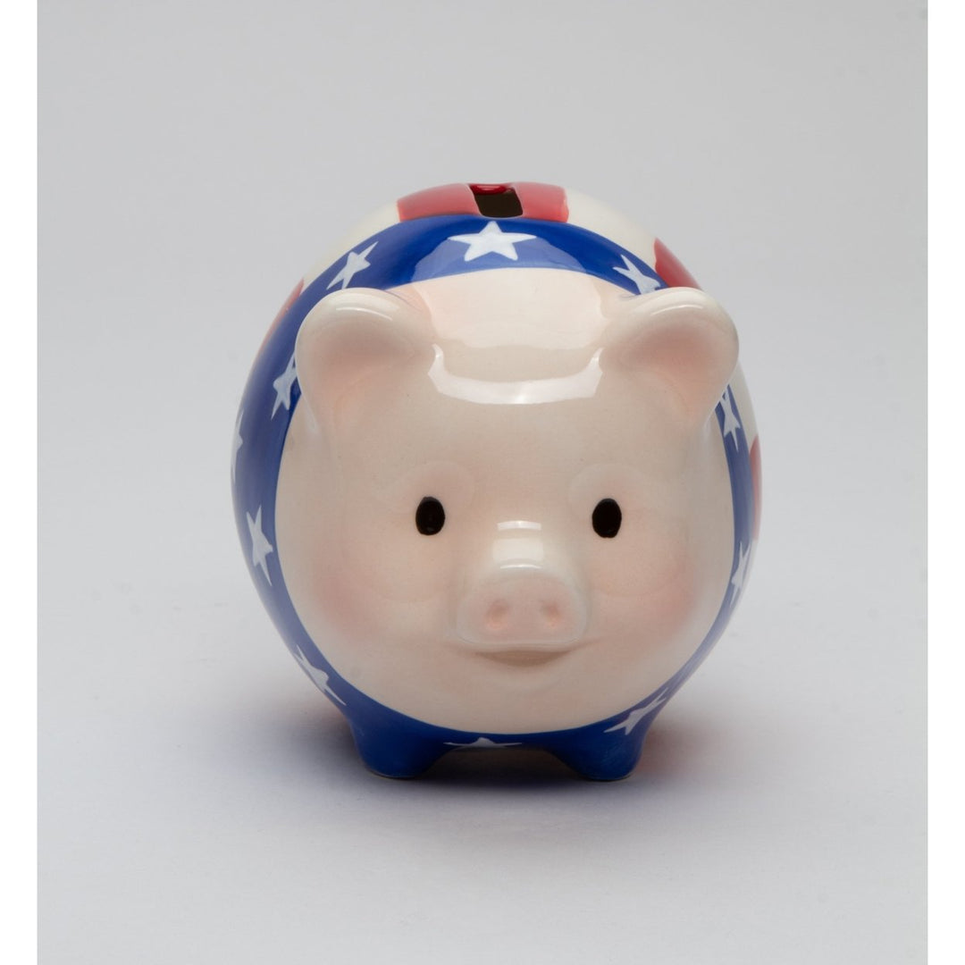 Ceramic American Flag Piggy Bank 4.875in Patriot July 4th Gift Image 3