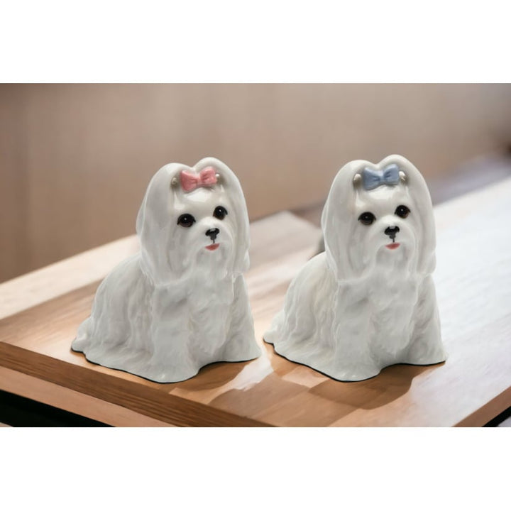 Ceramic Maltese Dog Salt and Pepper Shakers 2.6in Gift for Dog Lovers Image 2