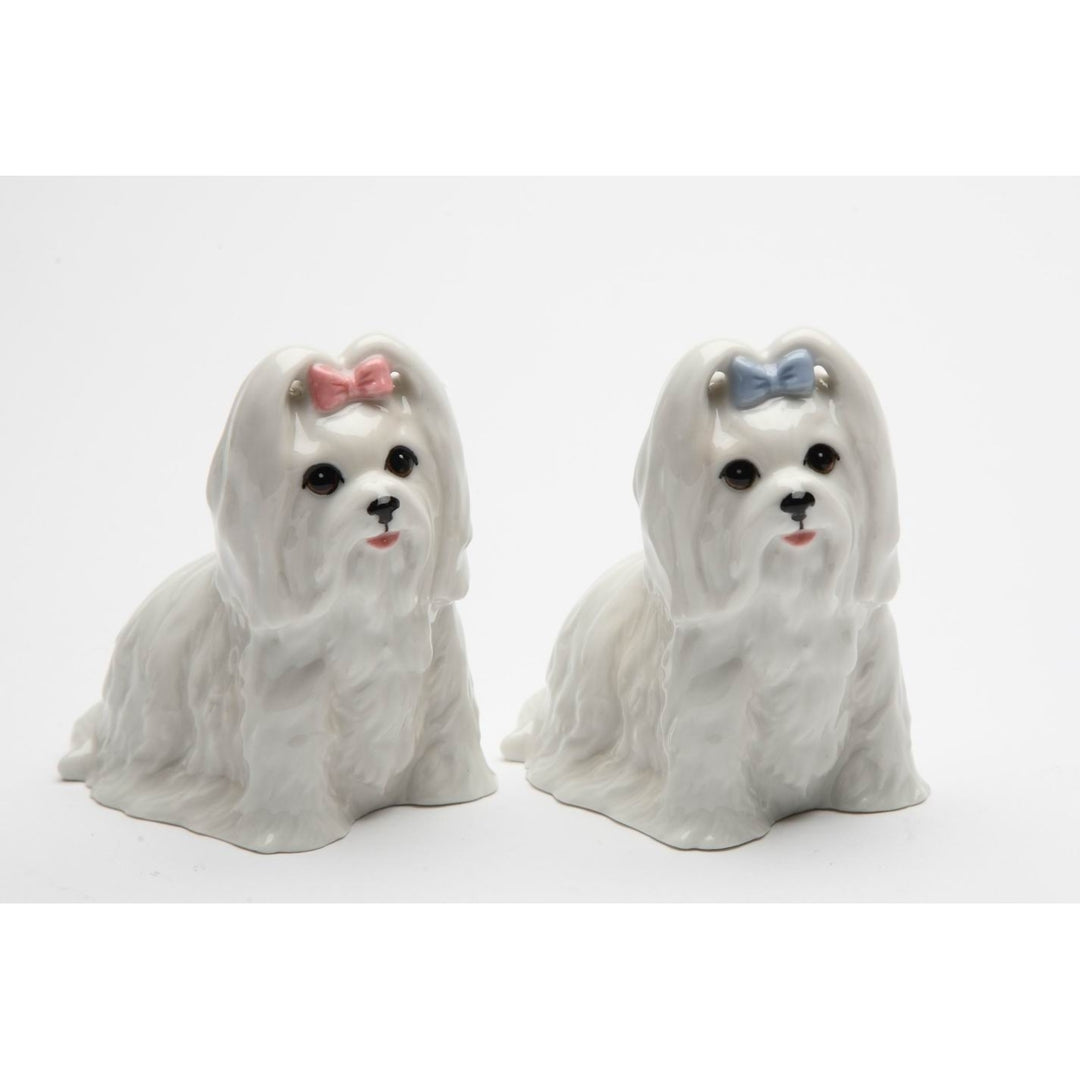 Ceramic Maltese Dog Salt and Pepper Shakers 2.6in Gift for Dog Lovers Image 3