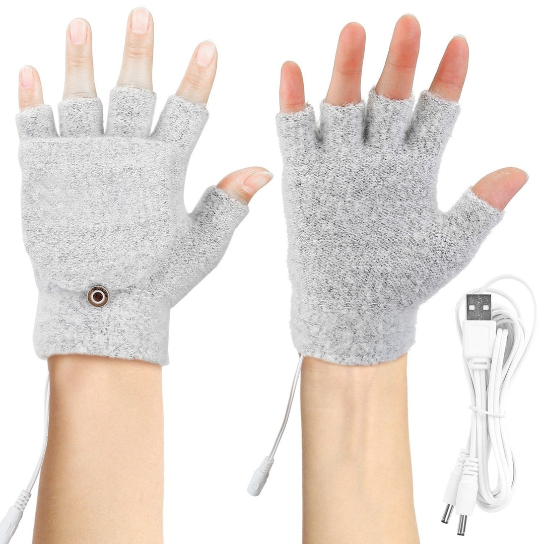 USB Wool Heated Gloves Mitten Half Fingerless Glove Electric Heated Gloves Image 1