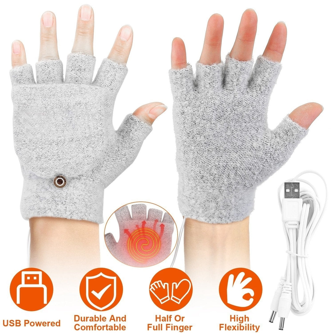 USB Wool Heated Gloves Mitten Half Fingerless Glove Electric Heated Gloves Image 2