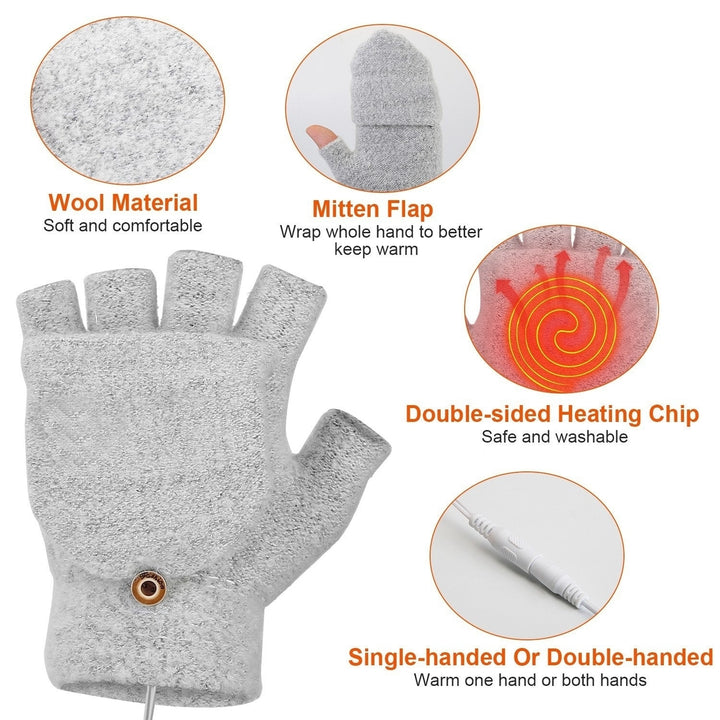 USB Wool Heated Gloves Mitten Half Fingerless Glove Electric Heated Gloves Image 4