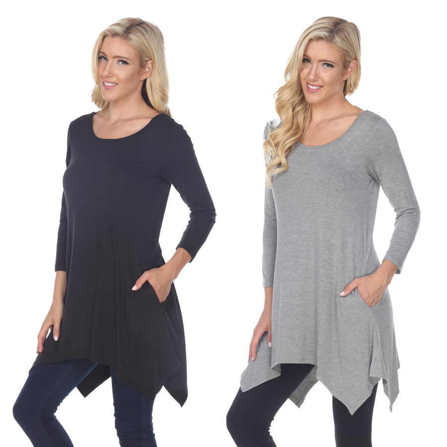 White Mark Womens Black Tunic Top Pack of 2 3/4 Sleeve Scoop Neck Size 4X Image 1