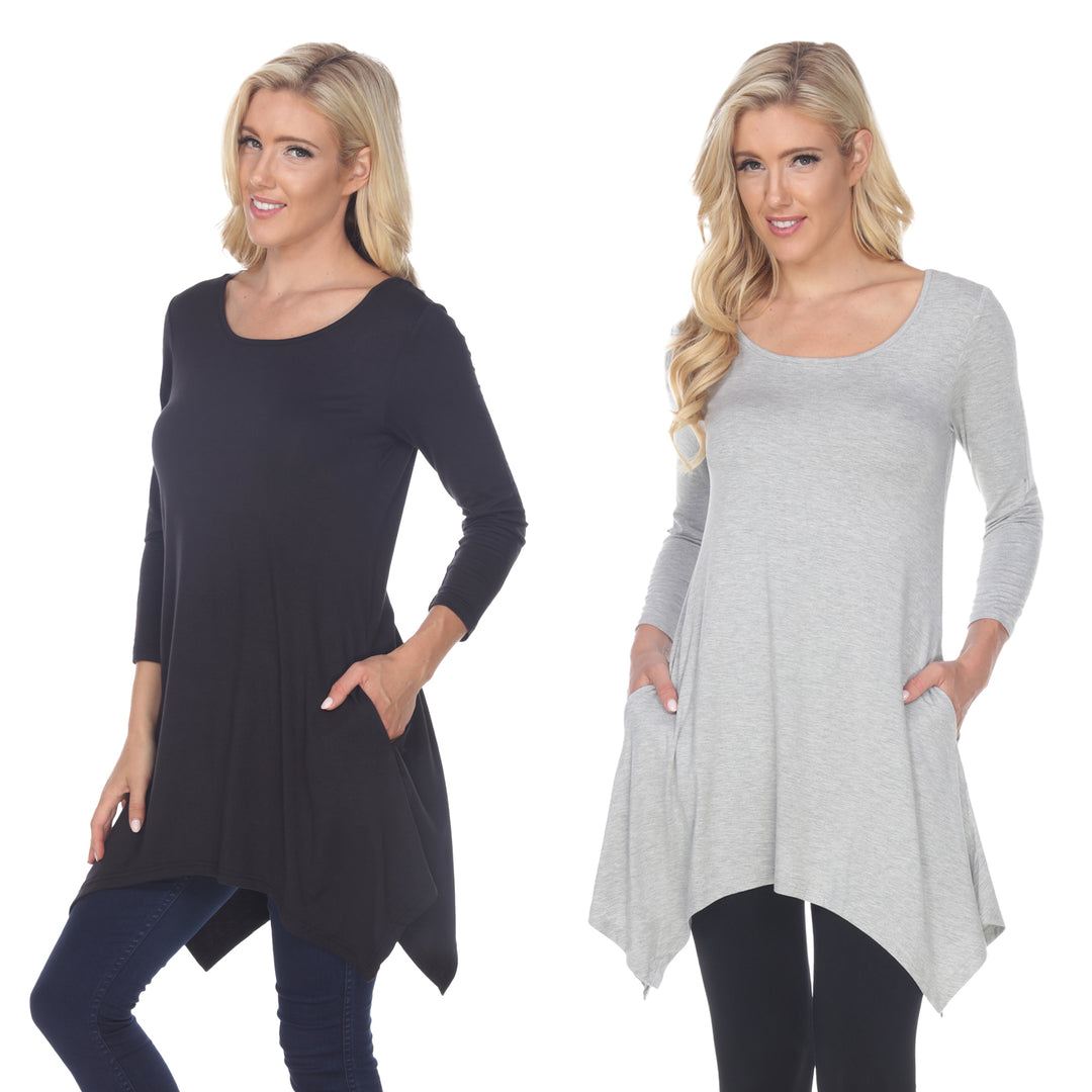 White Mark Womens Black Tunic Top Pack of 2 3/4 Sleeve Scoop Neck Size 4X Image 3