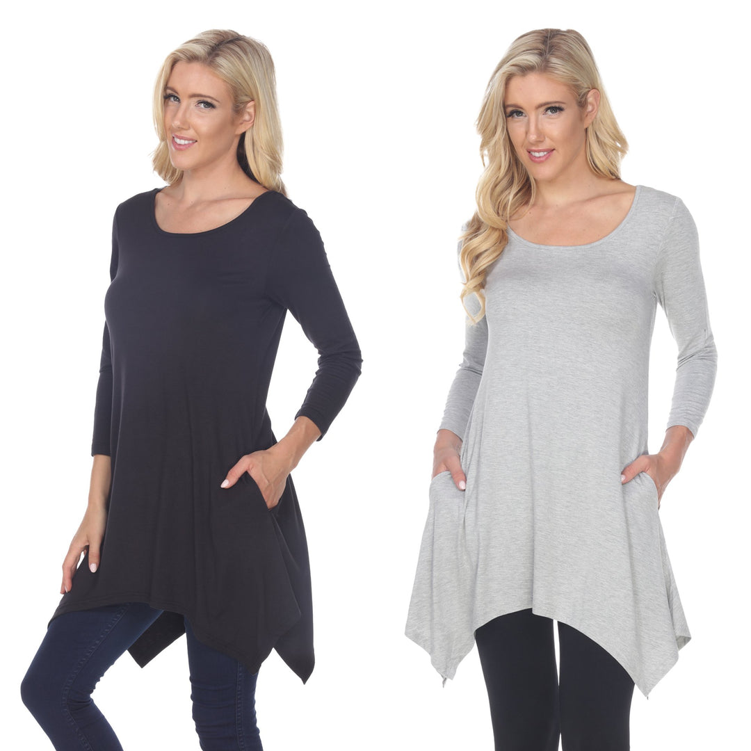 White Mark Womens Black Tunic Top Pack of 2 3/4 Sleeve Scoop Neck Size 4X Image 1