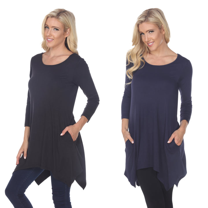 White Mark Womens Black Tunic Top Pack of 2 3/4 Sleeve Scoop Neck Size 4X Image 4