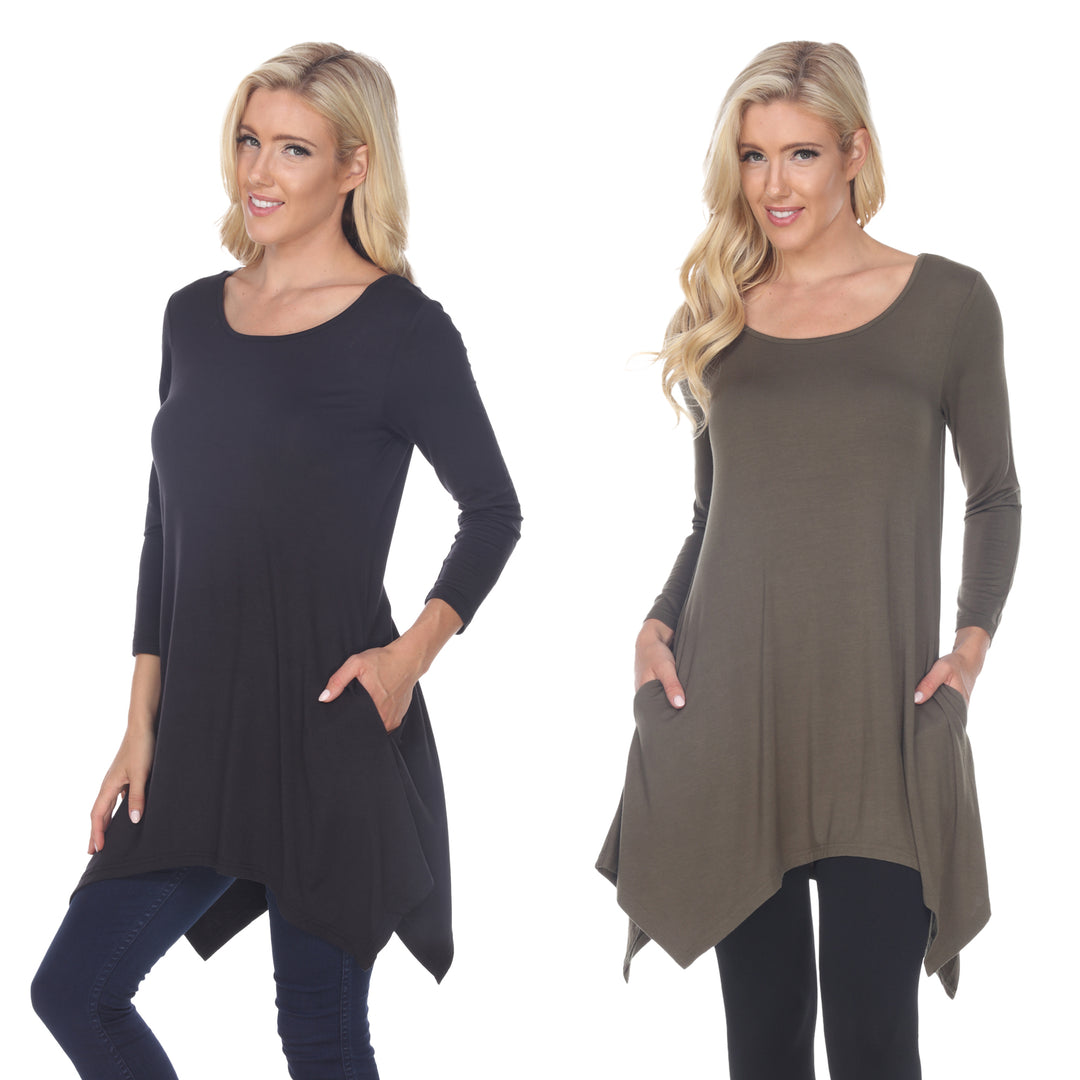 White Mark Womens Black Tunic Top Pack of 2 3/4 Sleeve Scoop Neck Size 4X Image 1