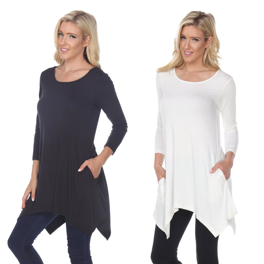 White Mark Womens Black Tunic Top Pack of 2 3/4 Sleeve Scoop Neck Size 4X Image 1