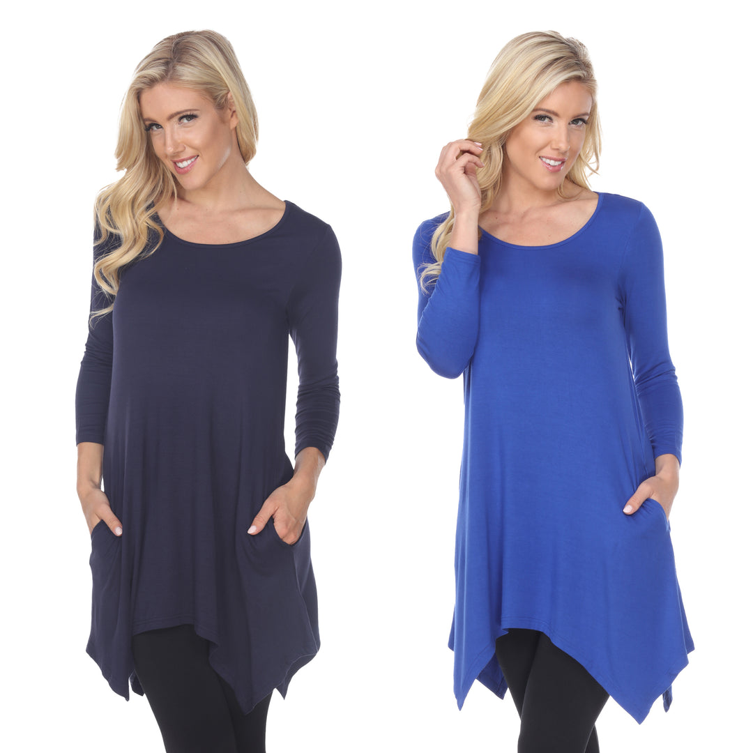 White Mark Womens Navy Tunic Tops 3/4 Sleeve Pack of 2 Stretch Fabric 4X Image 1