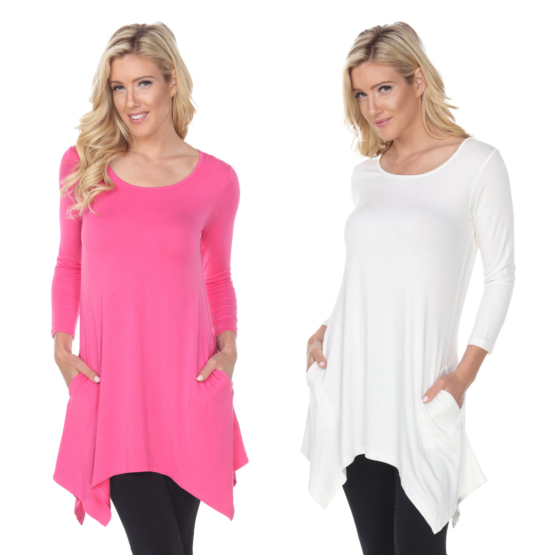 White Mark Womens Tunic Tops Pack of 2 White 3/4 Sleeve Rayon Spandex 4X Image 3