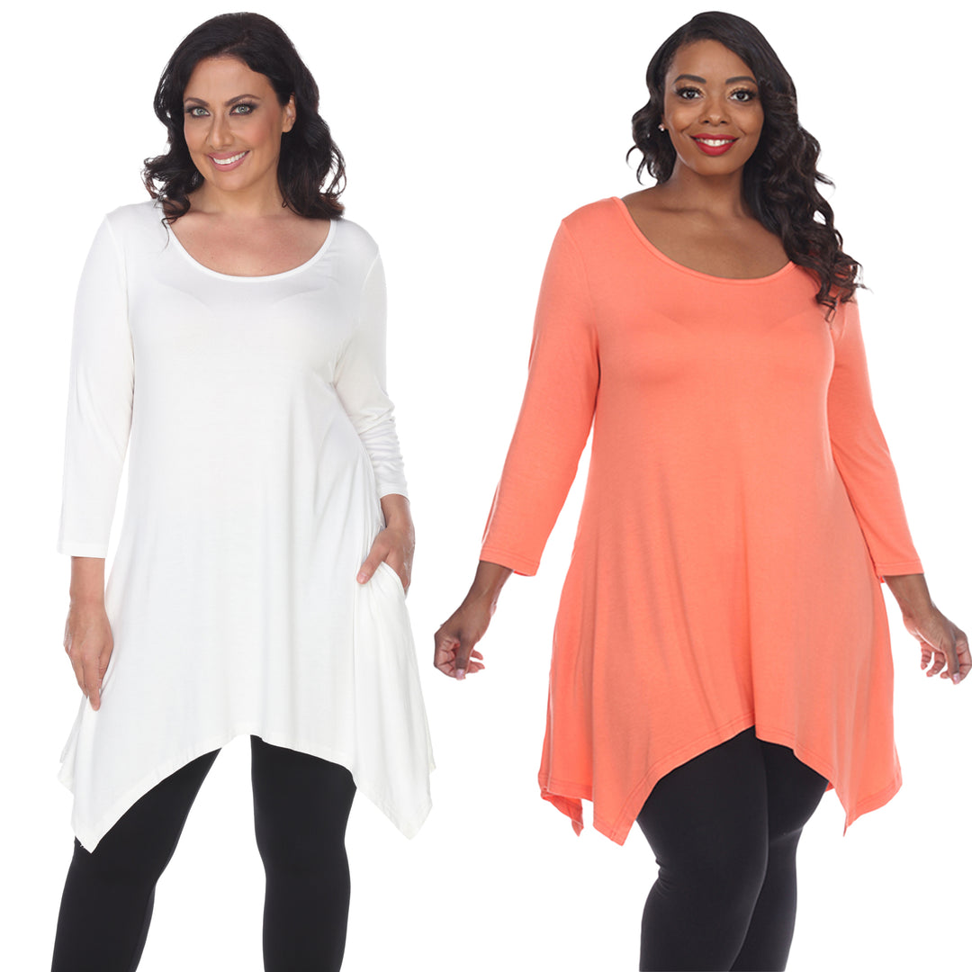 White Mark Womens Tunic Tops Pack of 2 White 3/4 Sleeve Rayon Spandex 4X Image 1