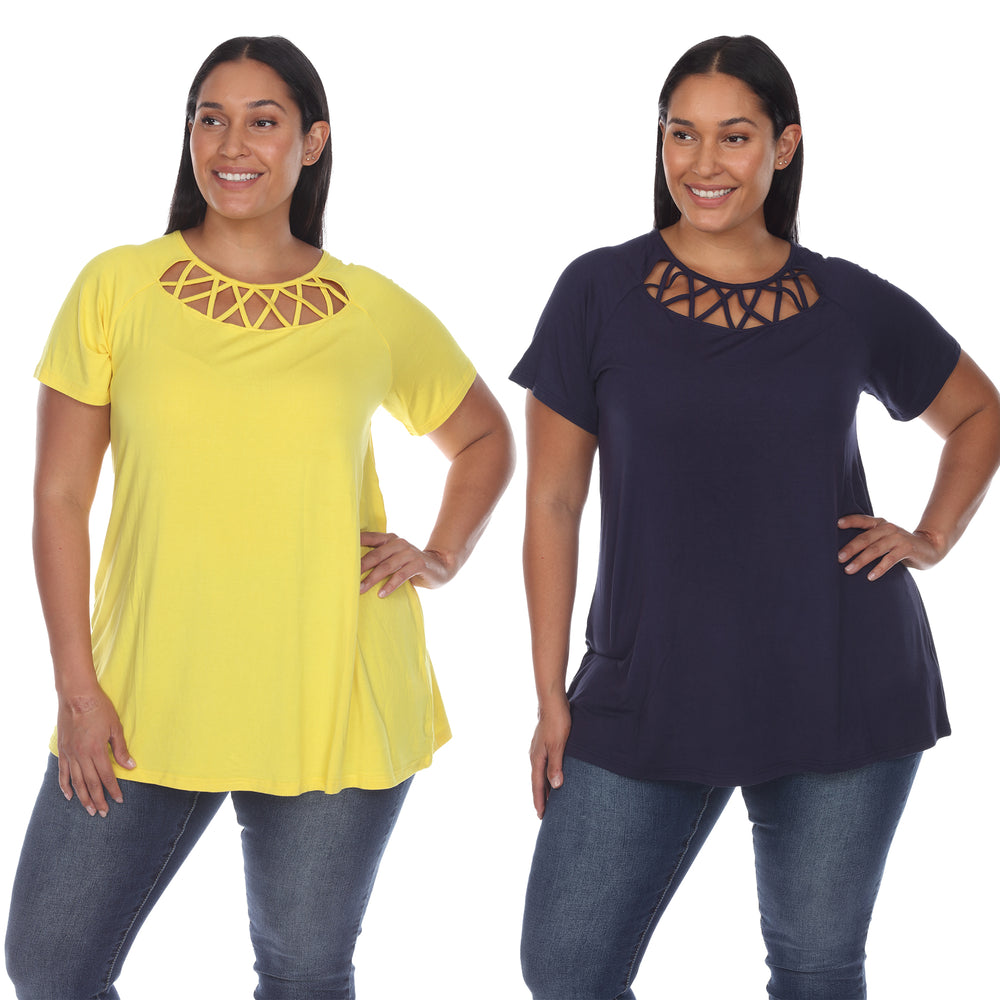 White Mark Womens Pack of 2 Yellow Crisscross Short Sleeve Top Image 2