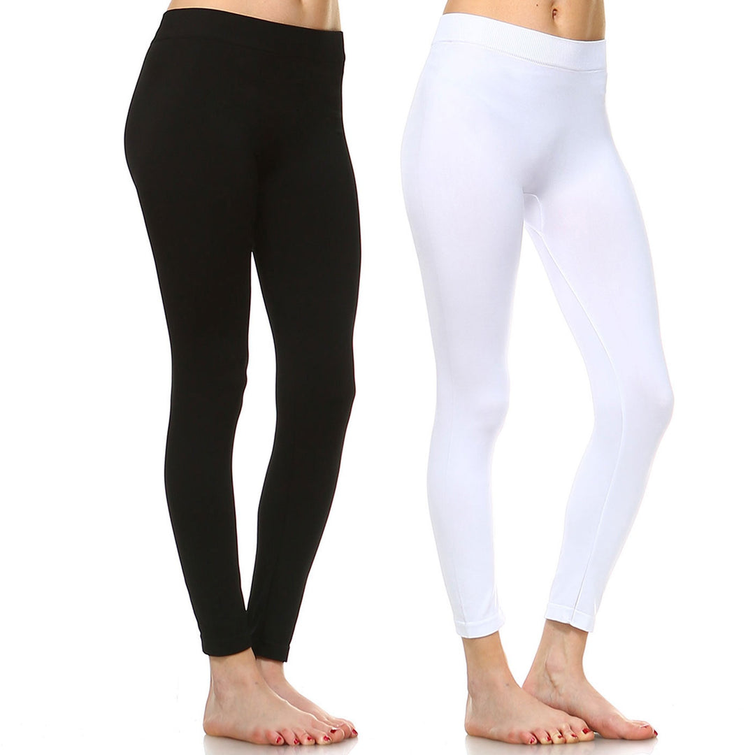 White Mark Womens Pack of 2 Solid Color Leggings Image 1