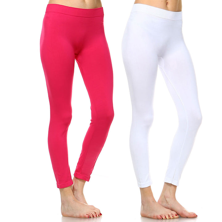 White Mark Womens Pack of 2 Solid Color Leggings Image 1