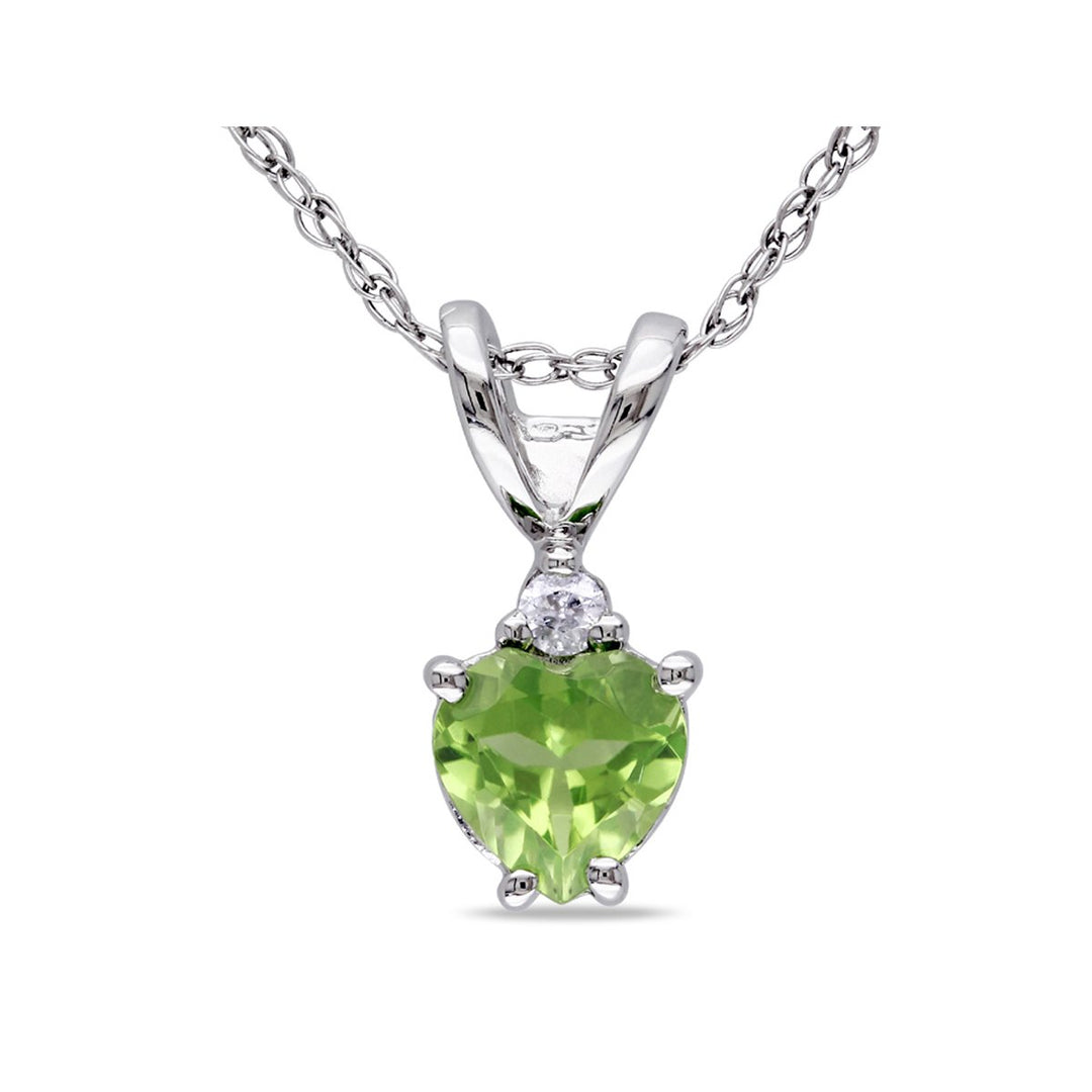 1/2 Carat (ctw) Peridot Heart Pendant Necklace in 10K White Gold  with Chain Image 1