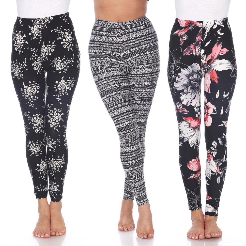 White Mark Womens Paisley Mix Leggings Pack of 3 One Size Fits Most Soft Stretch Image 2