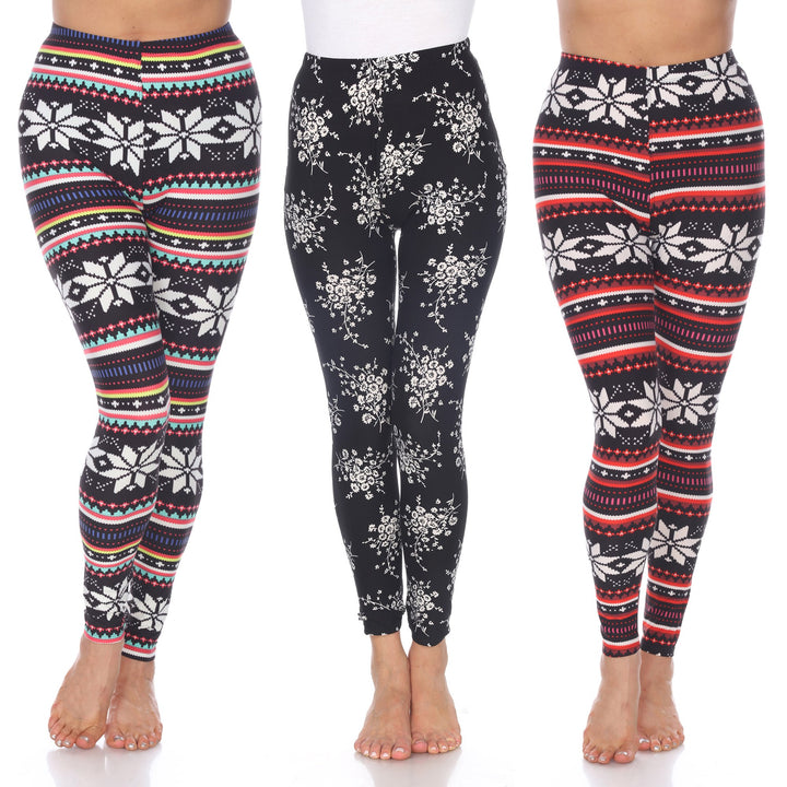 White Mark Womens Paisley Mix Leggings Pack of 3 One Size Fits Most Soft Stretch Image 1