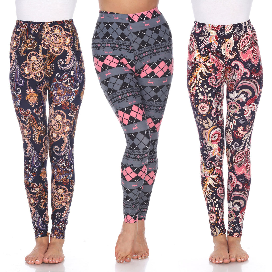 White Mark Womens Paisley Mix Leggings Pack of 3 One Size Fits Most Soft Stretch Image 4