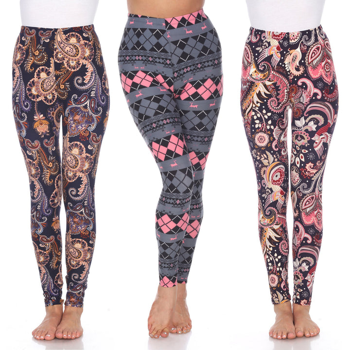 White Mark Womens Paisley Mix Leggings Pack of 3 One Size Fits Most Soft Stretch Image 1