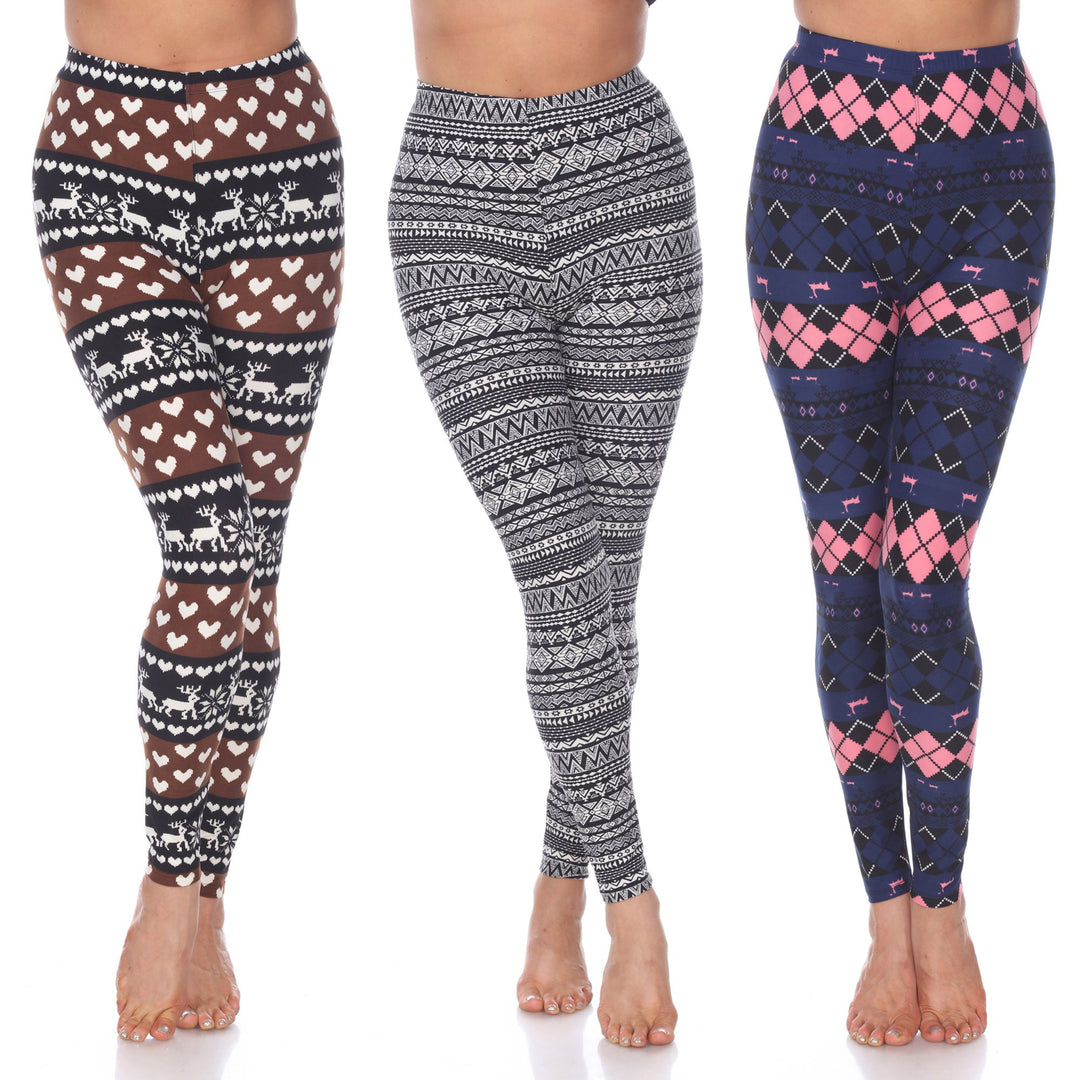 White Mark Womens Paisley Mix Leggings Pack of 3 One Size Fits Most Soft Stretch Image 1