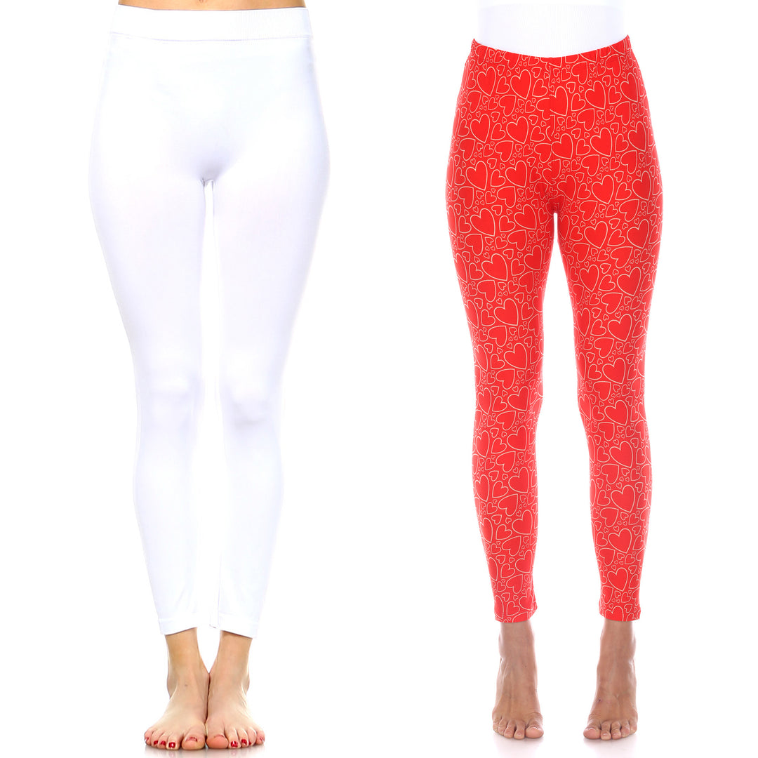 White Mark Womens Pack of 2 Cute Solid and Print Leggings Image 1