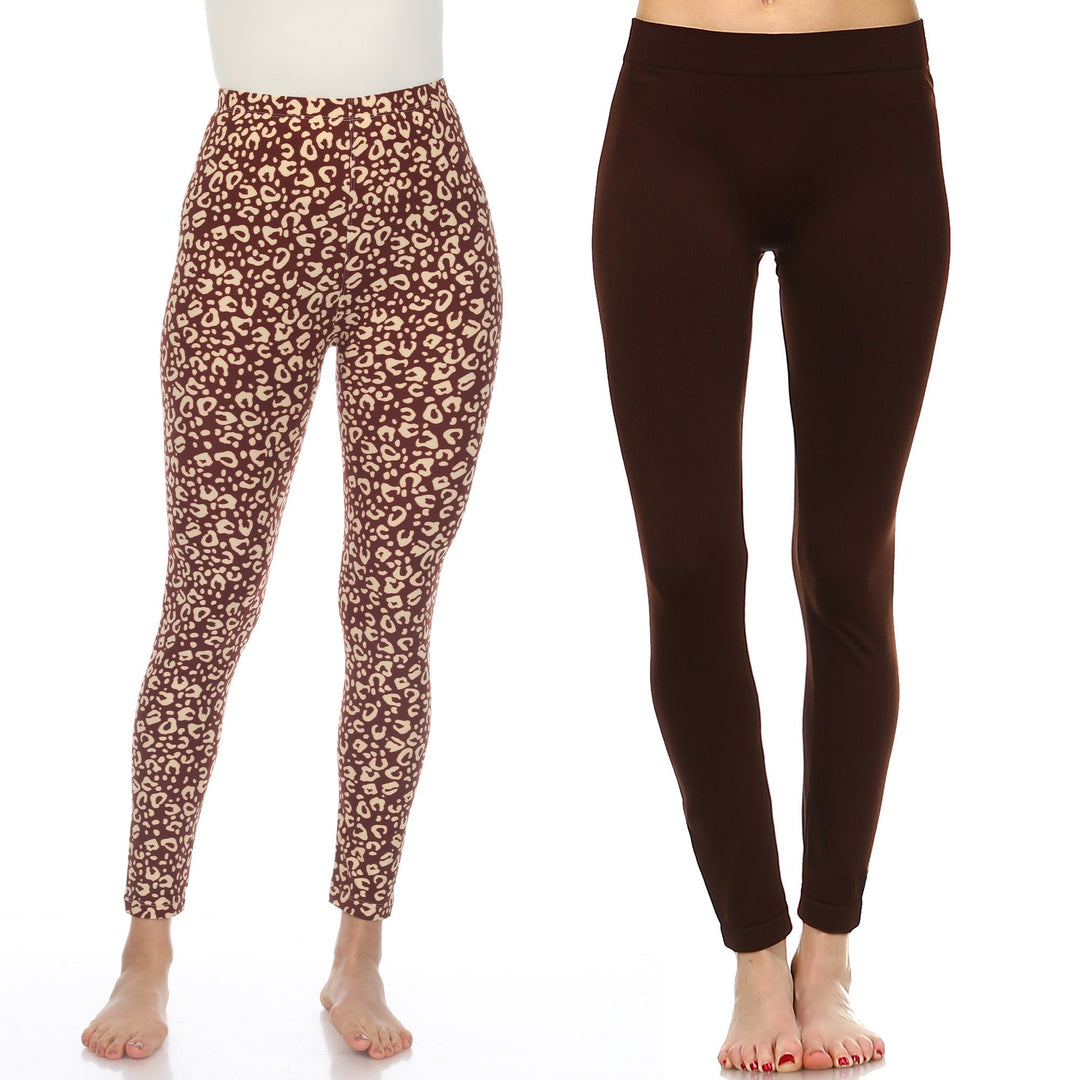 White Mark Womens Leopard Leggings Pack of 2 One Size Fits Most Polyester Blend Image 1