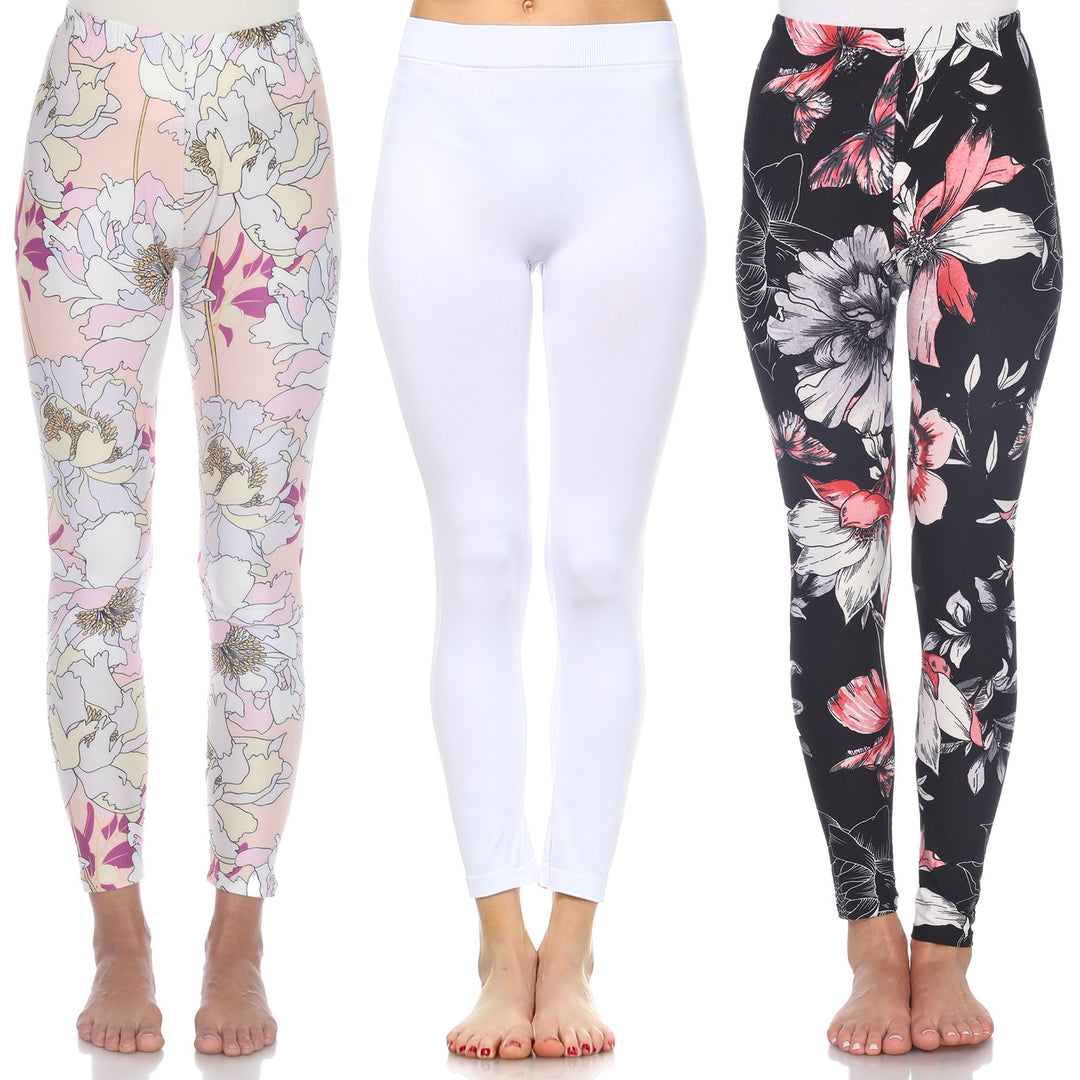 White Mark Womens Leggings Pack of 3 Assorted Colors One Size Polyester Blend Image 1