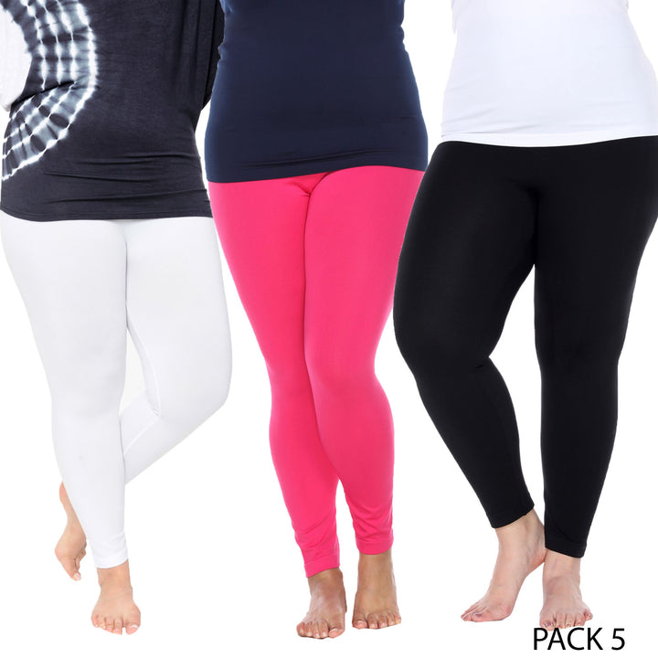 White Mark Womens Pack of 3 Plus Size Solid Leggings Image 3