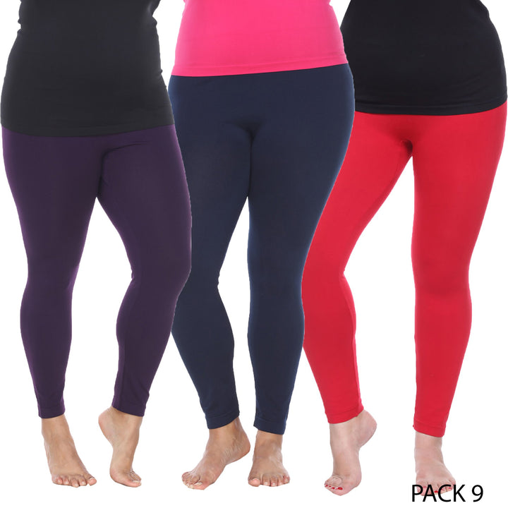 White Mark Womens Pack of 3 Plus Size Solid Leggings Image 1