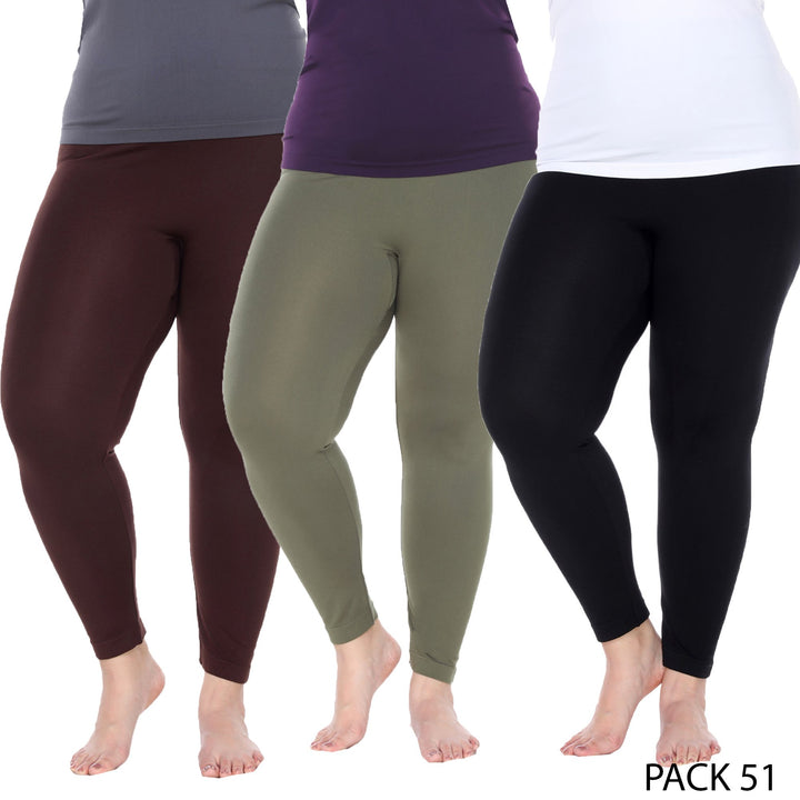 White Mark Womens Pack of 3 Plus Size Solid Leggings Image 1