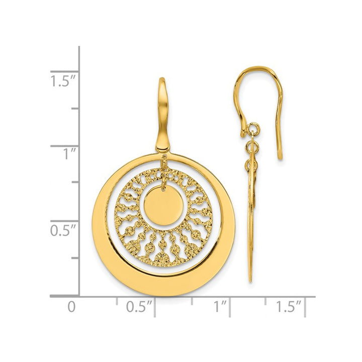 14K Yellow Gold Polished and Diamond-cut Circles Dangle Earrings Image 4