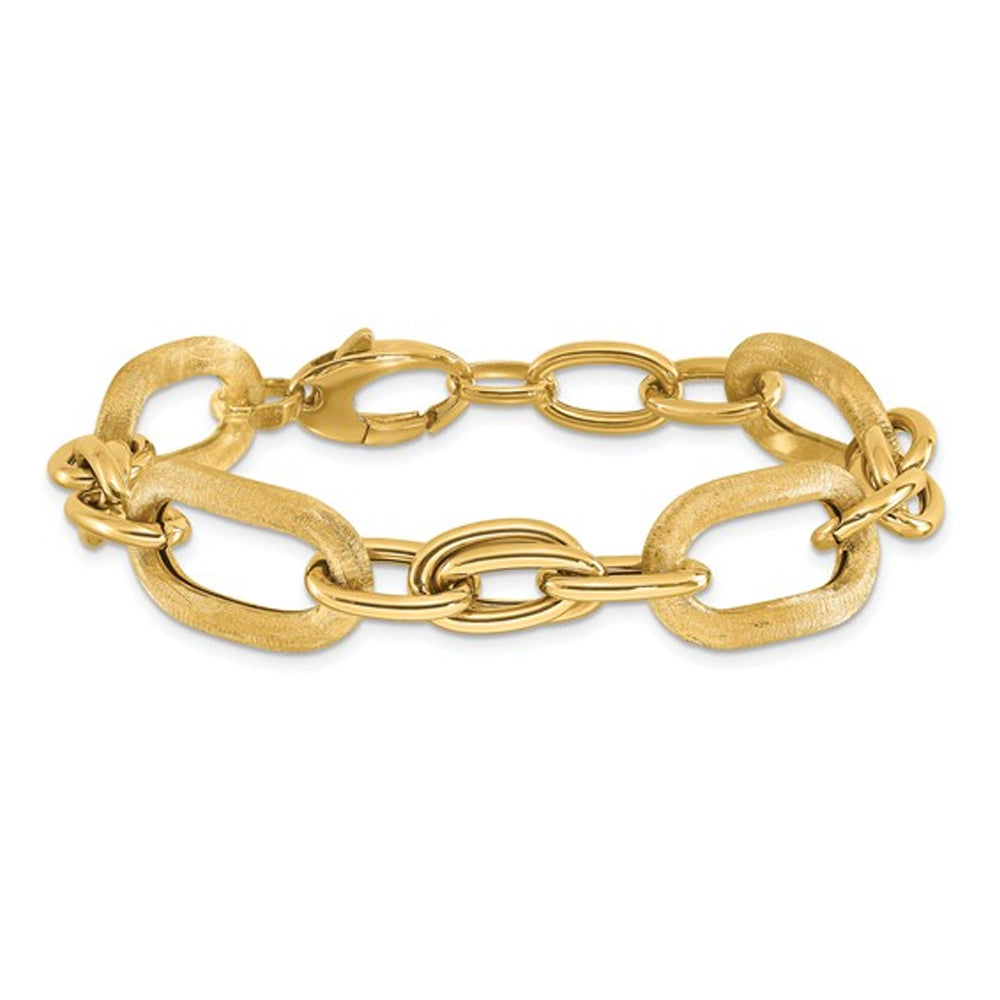 Ladies 14K Yellow Gold Link Bracelet (7.5 Inches) Satin and Polished Image 1