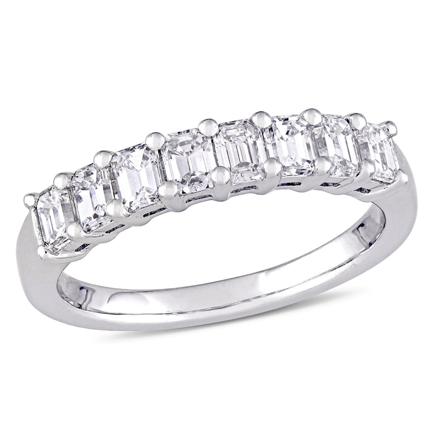 1.00 Carat (ctw Color G-H, VS2-SI1) Emerald-Cut Diamond Semi-Eternity Wedding Band Ring in 14k White Gold Image 1