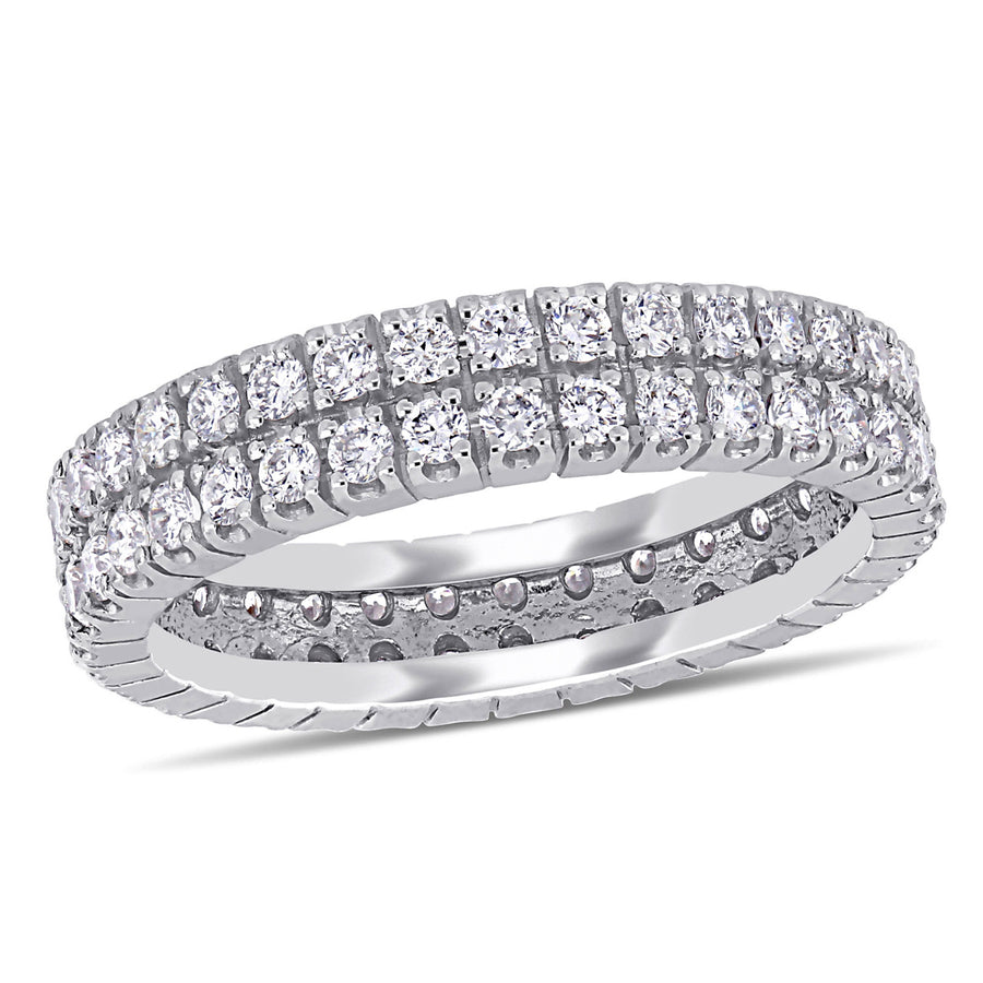 1.00 Carat (ctw) Double Row Diamond Eternity Wedding Band Ring in 14k White Gold Image 1