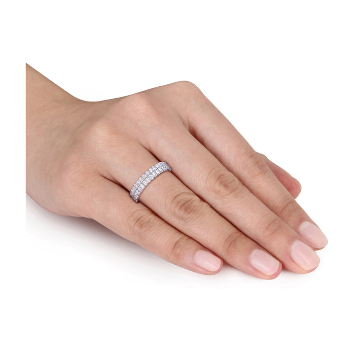 1.00 Carat (ctw) Double Row Diamond Eternity Wedding Band Ring in 14k White Gold Image 2